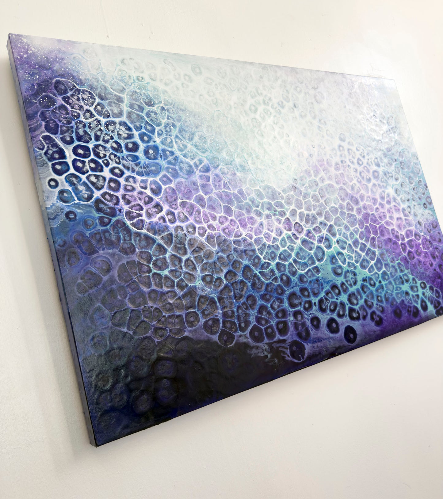abstract wall art Canvas print with a textured blue and purple design on a white background