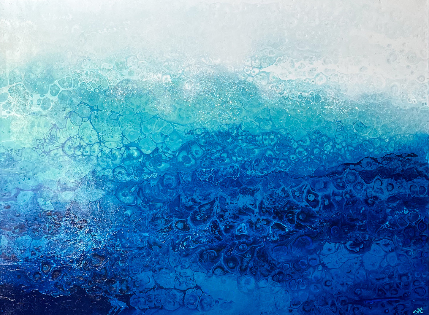 abstract ocean art blue fluid painting