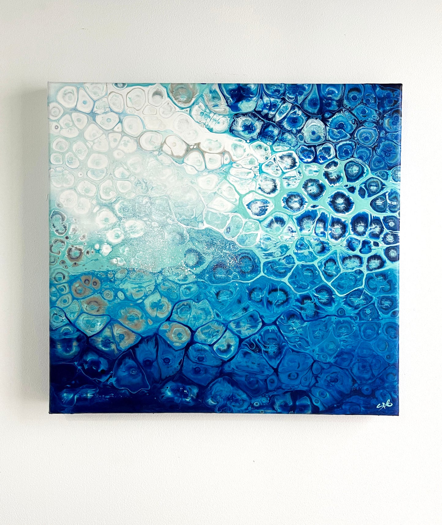abstract blue painting ocean fluid artwork wall art decor
