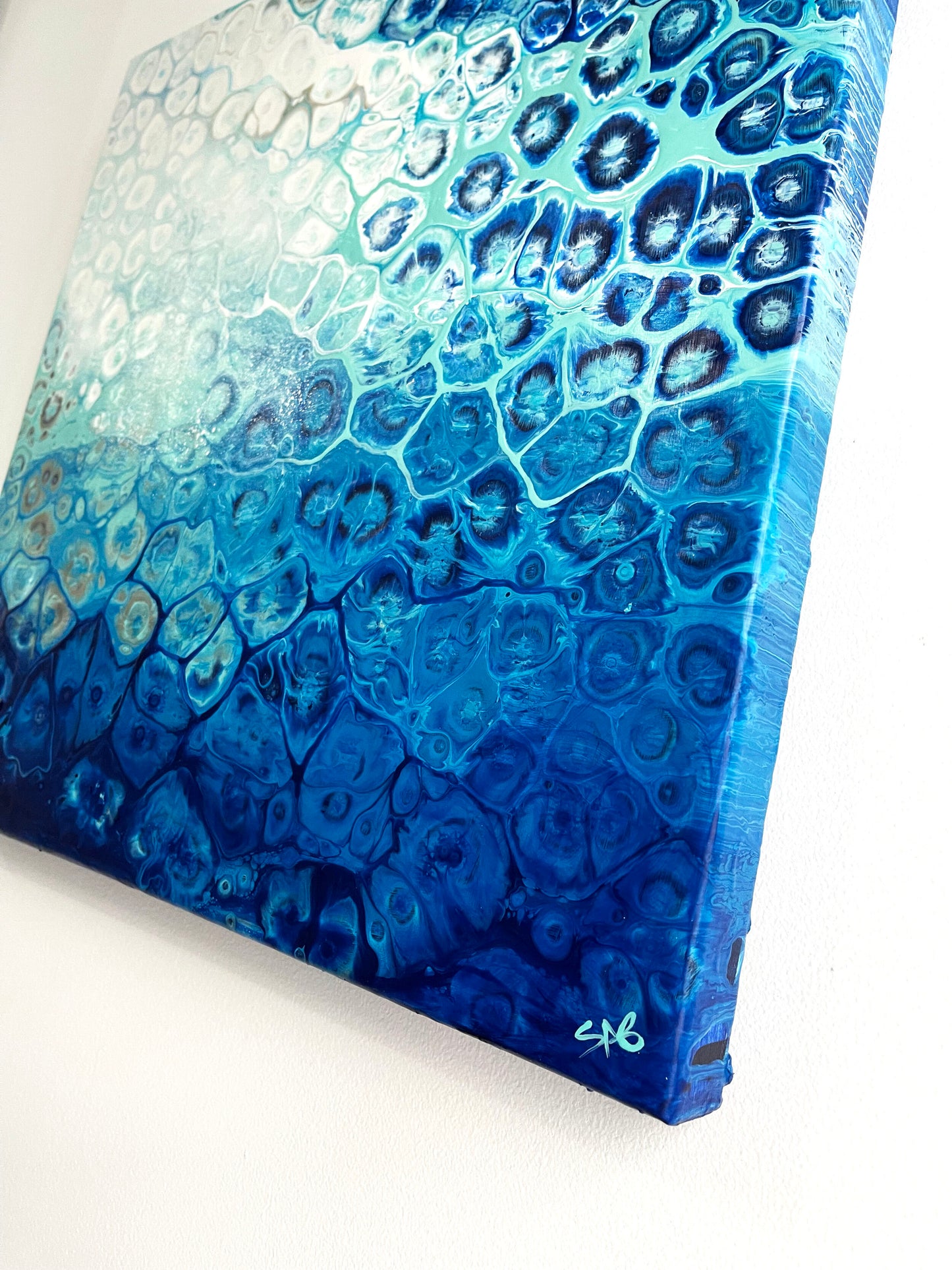 abstract blue painting ocean fluid artwork wall art decor