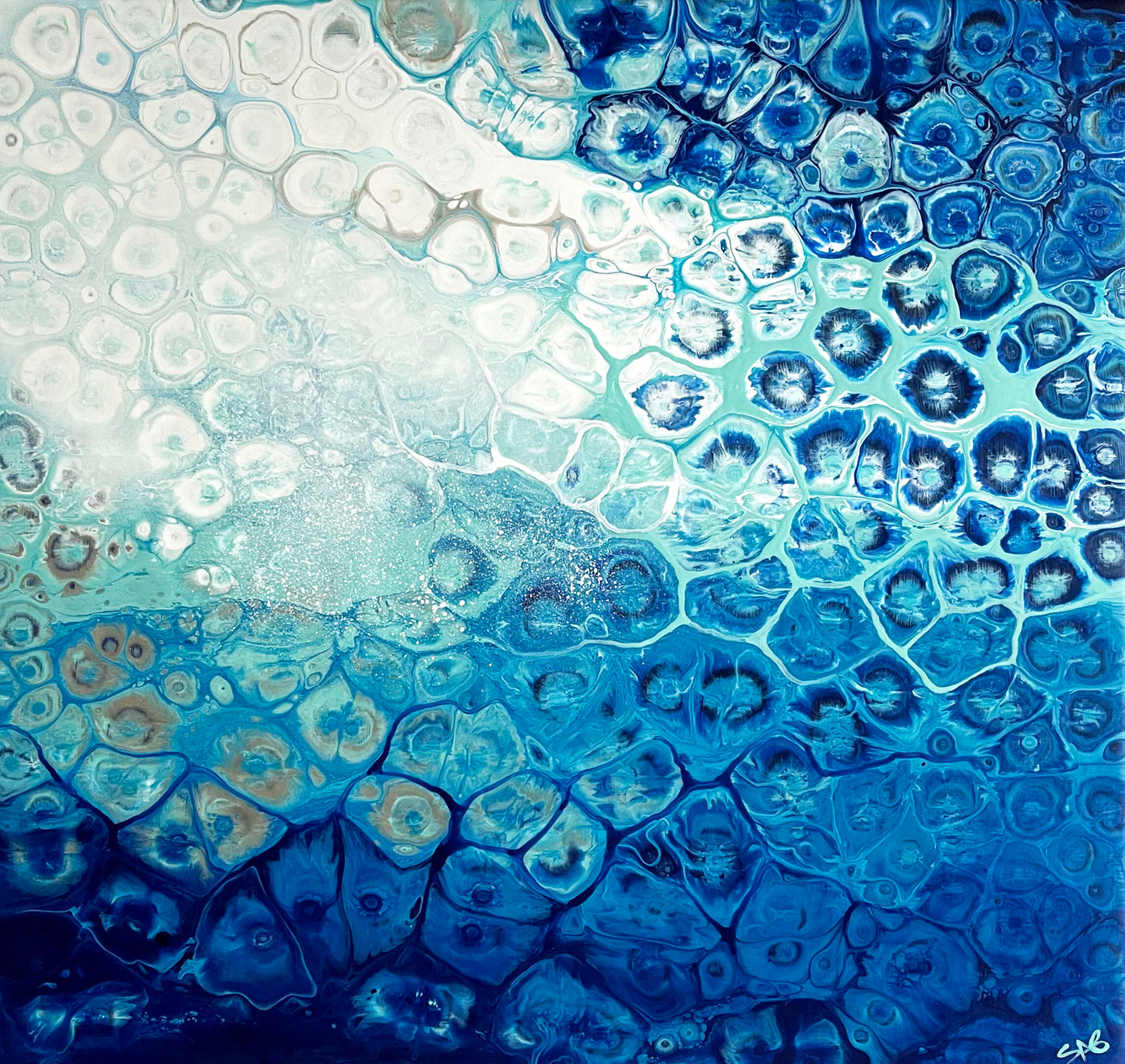 abstract blue painting ocean fluid artwork wall art decor