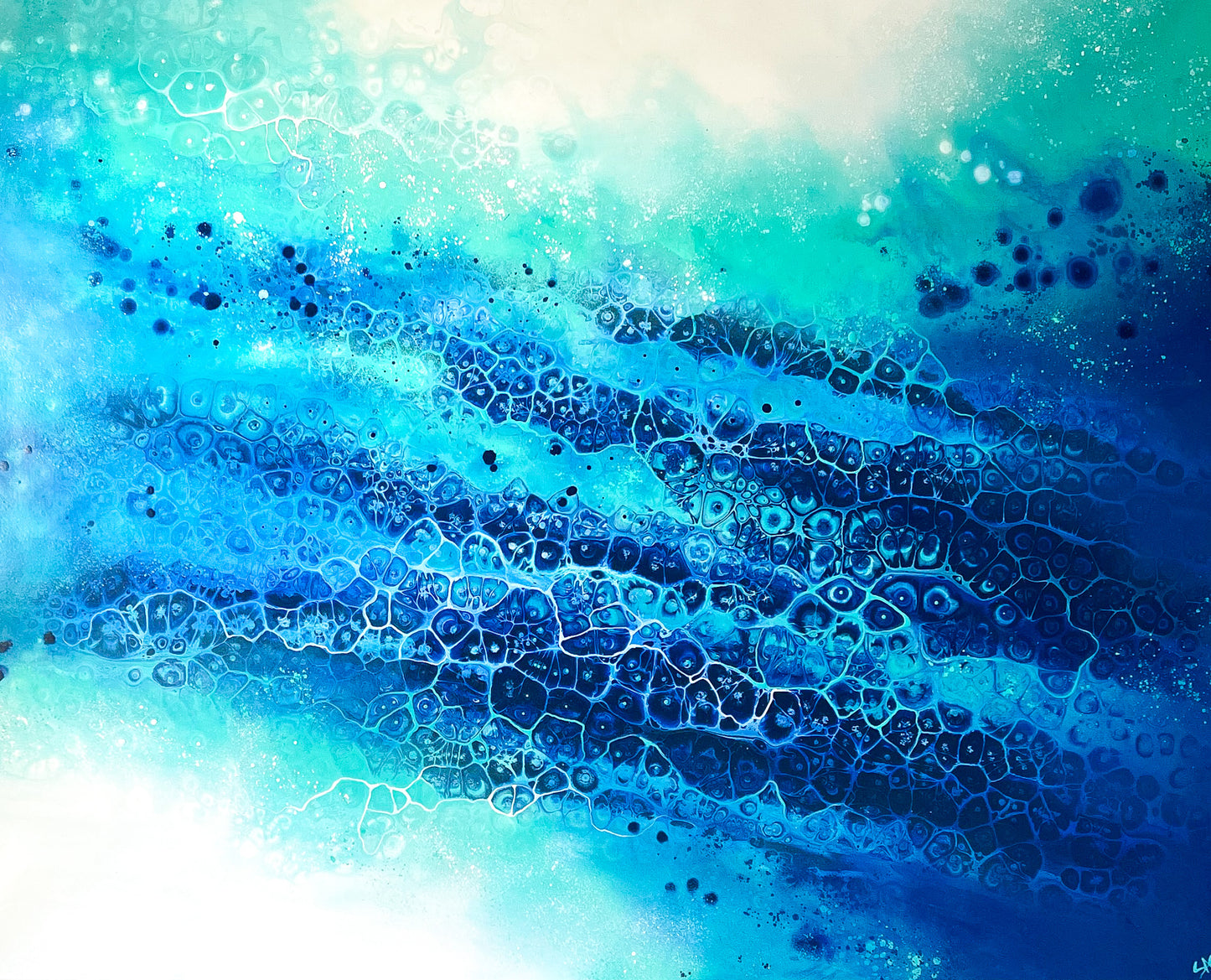 abstract ocean art blue fluid painting wall art home decor