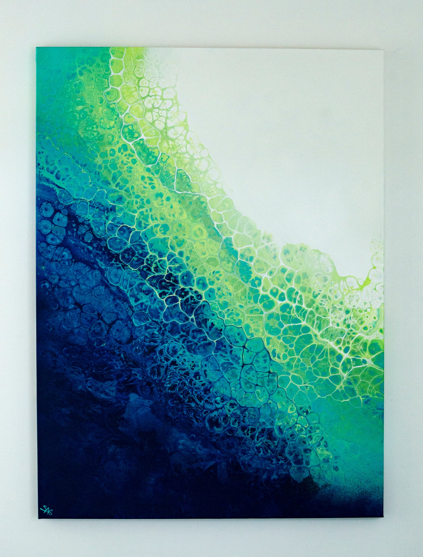 abstract ocean art yellow and blue fluid painting wall art home decor
