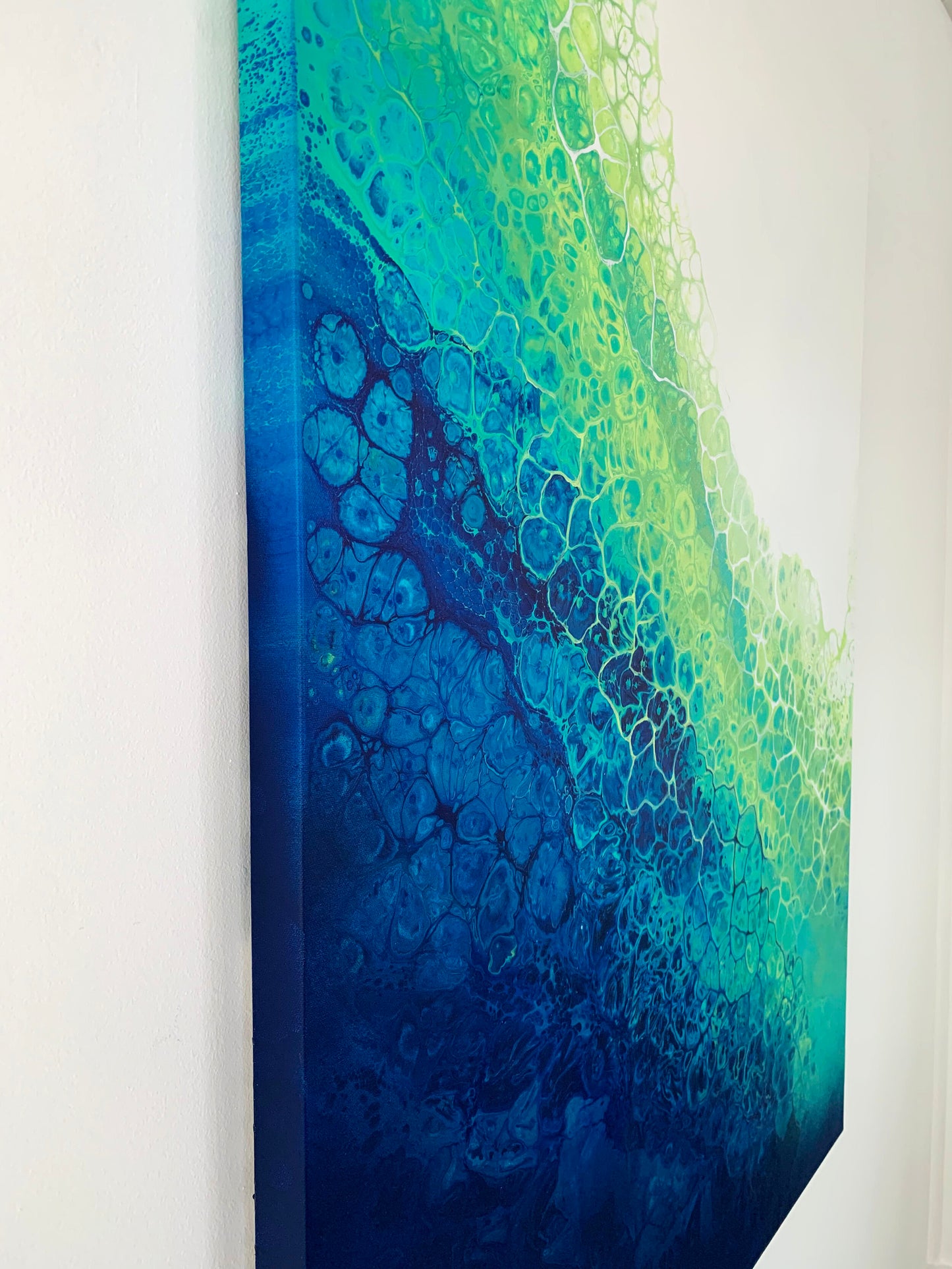 abstract ocean art yellow and blue fluid painting wall art home decor