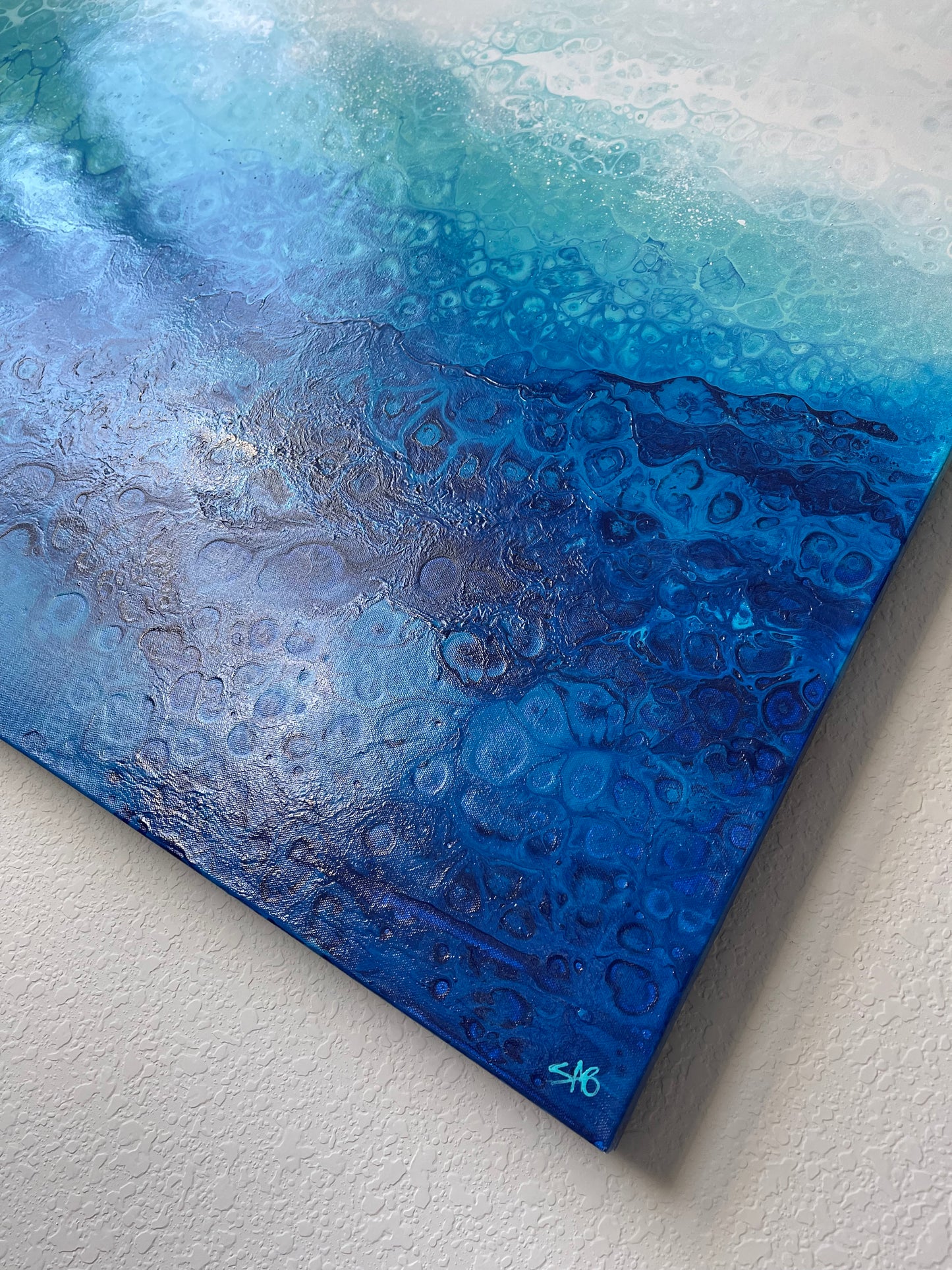 abstract ocean art blue fluid painting wall art home decor