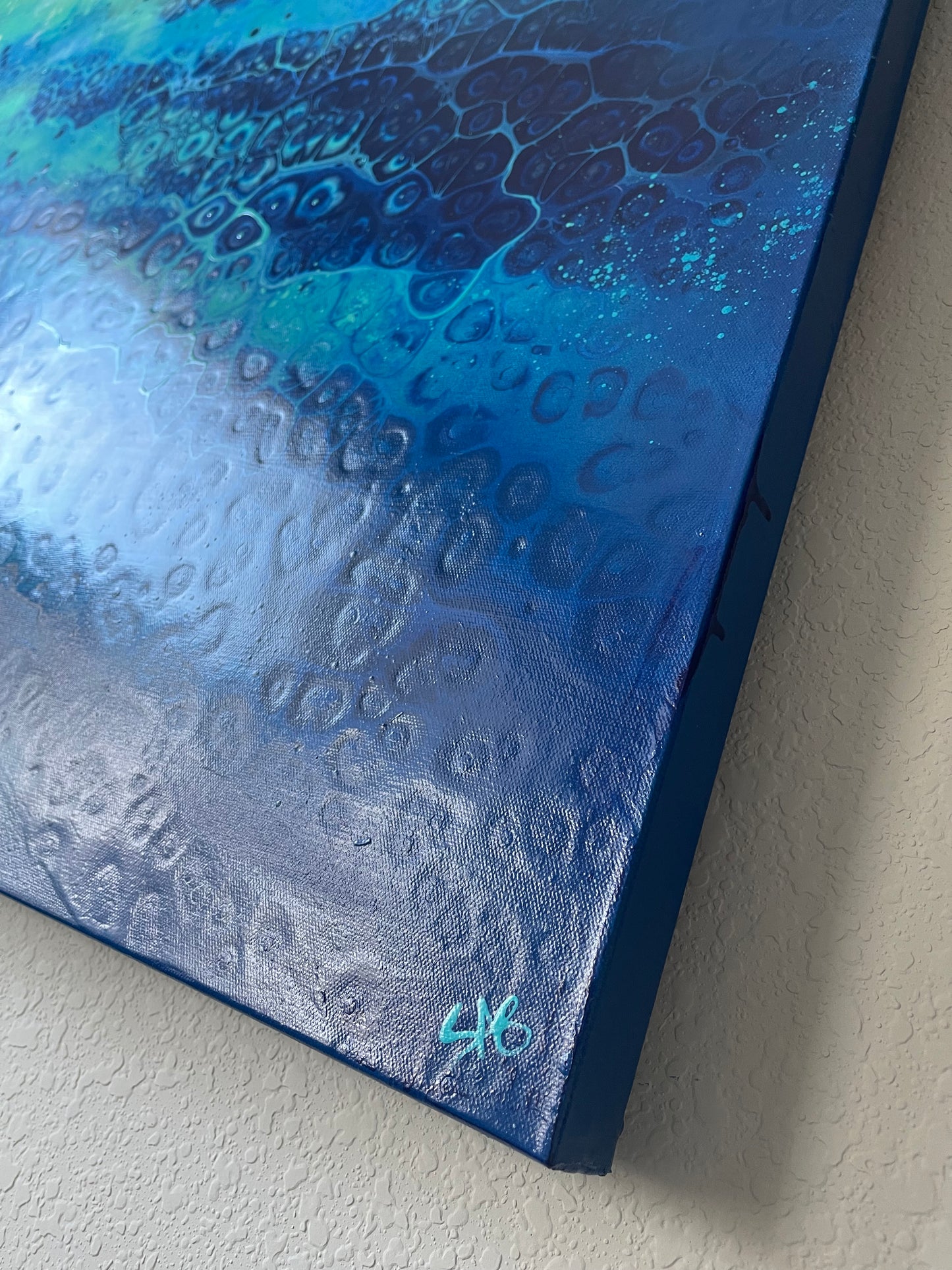 abstract ocean art blue fluid painting wall art home decor