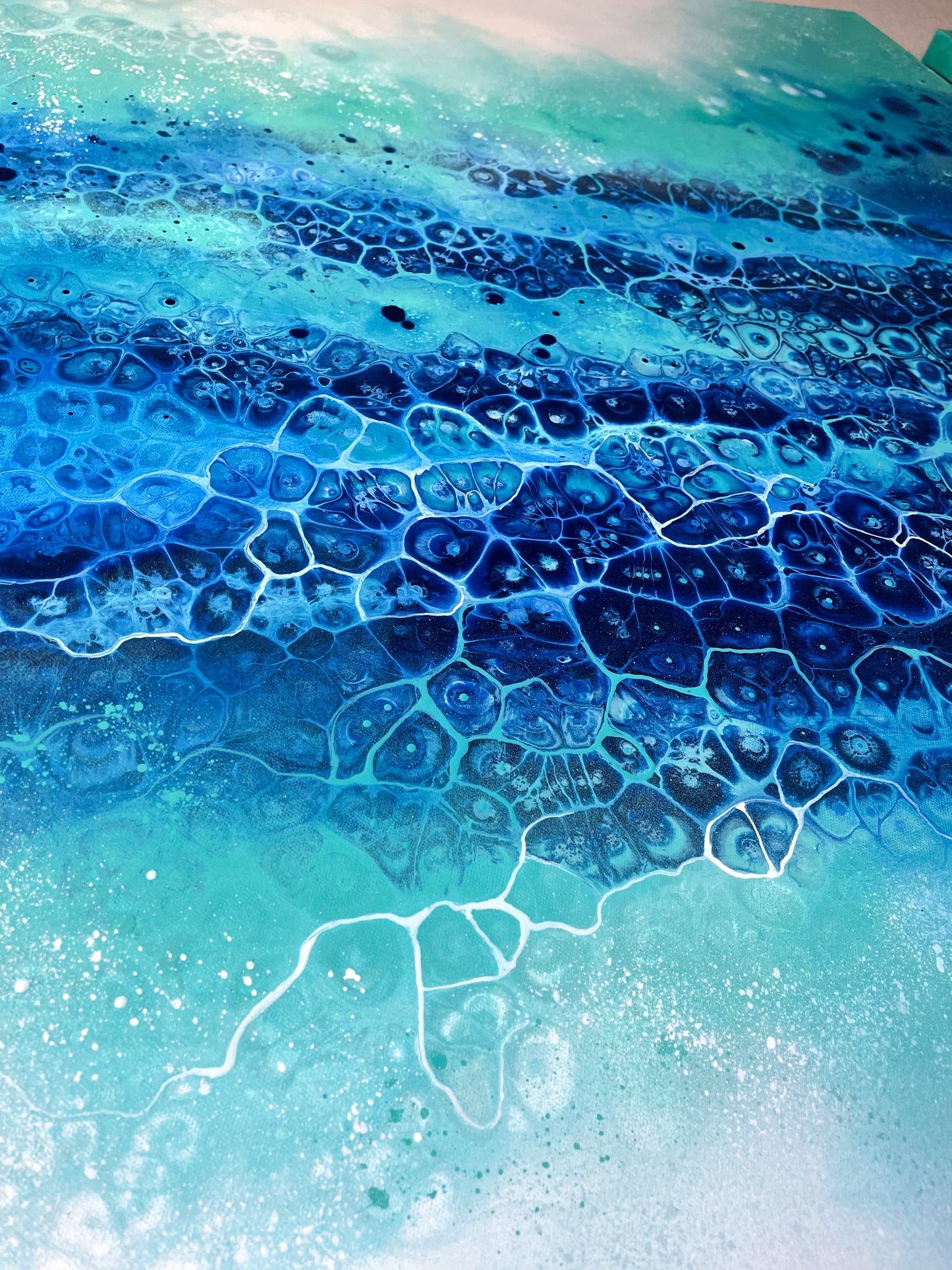 abstract ocean art blue fluid painting wall art home decor