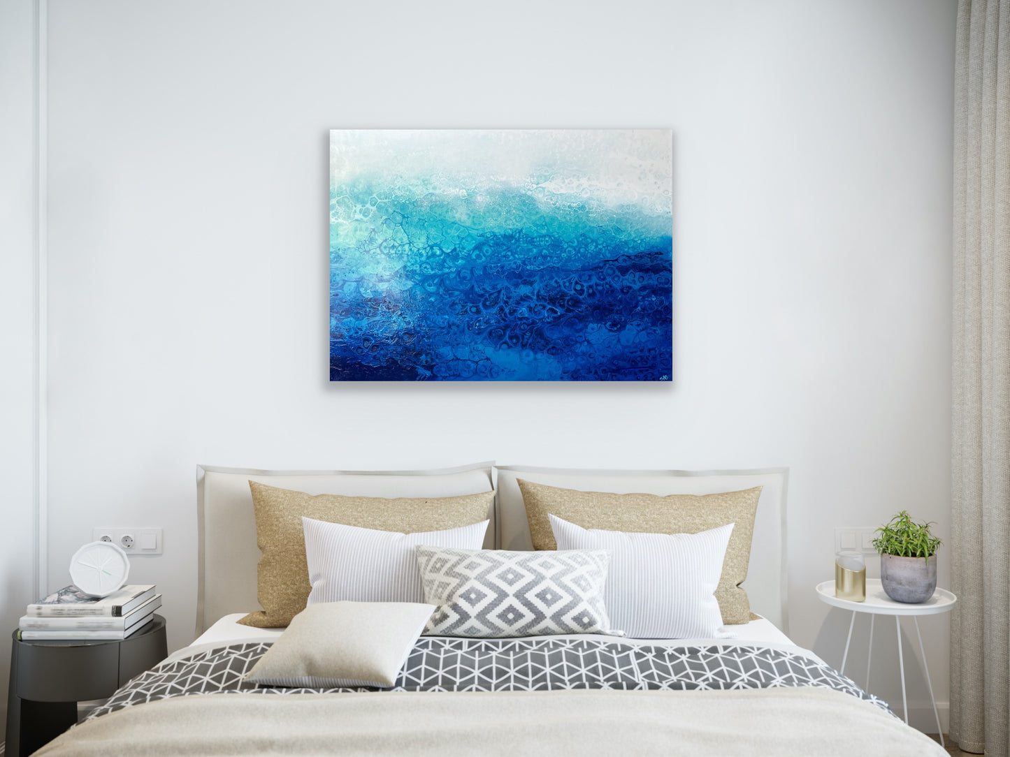 abstract ocean art blue fluid painting wall art home decor