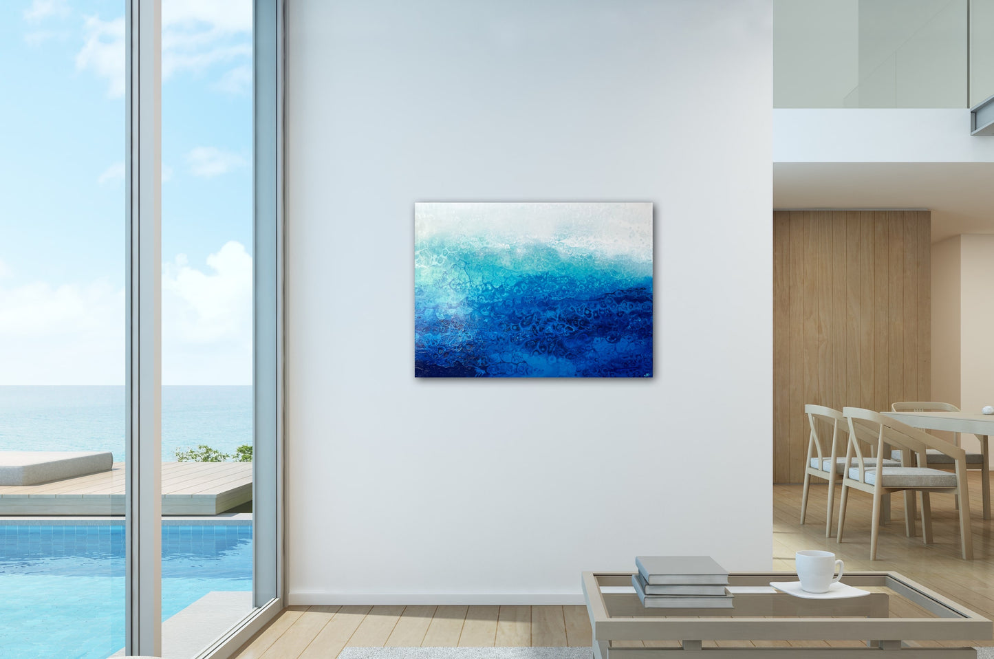 abstract ocean art blue fluid painting wall art home decor
