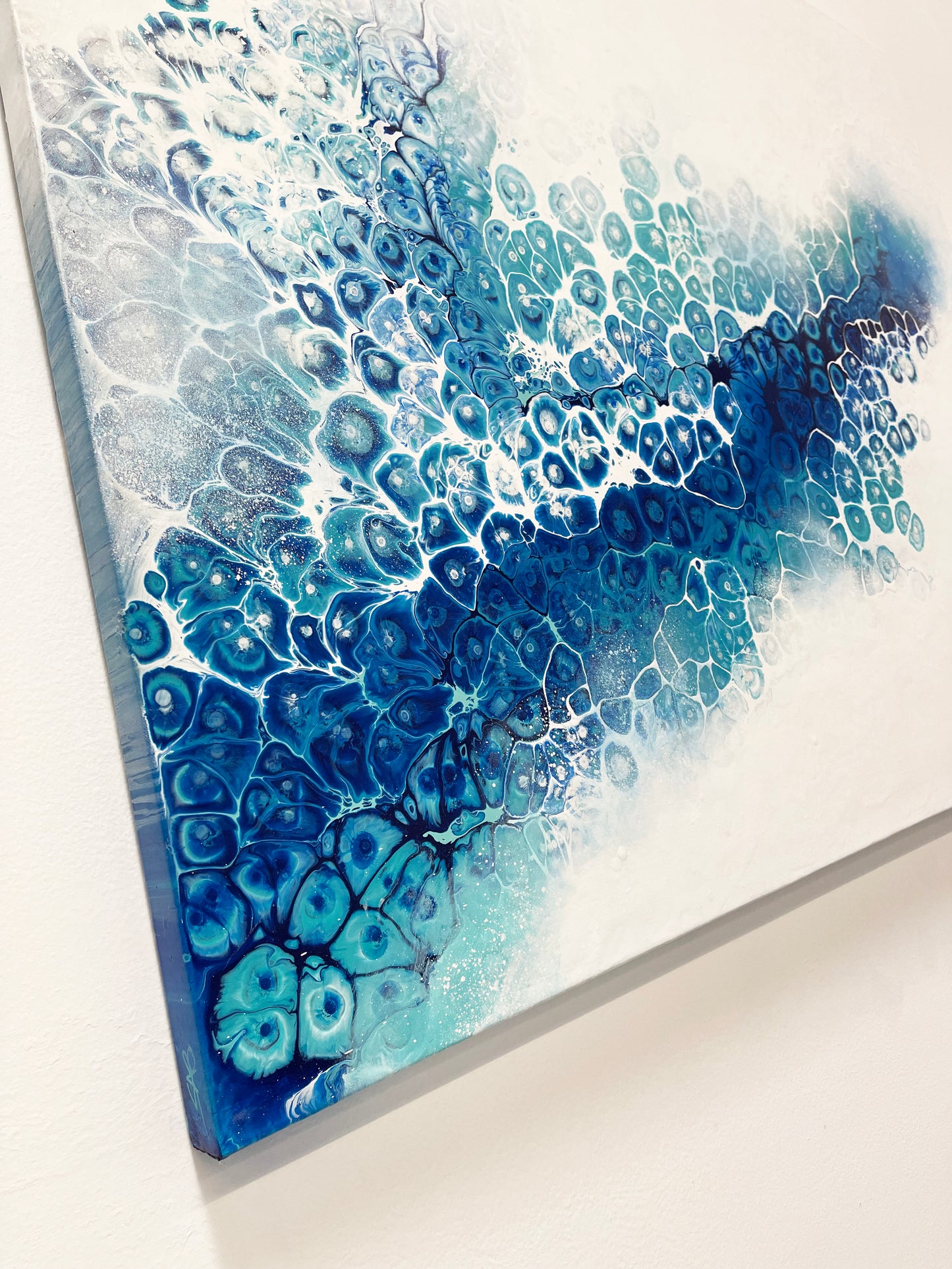 abstract ocean art blue fluid painting wall art home decor