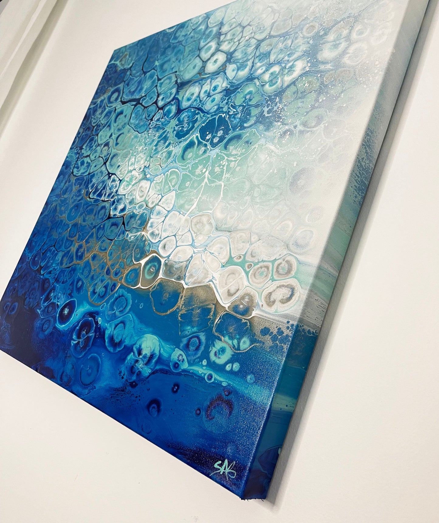 abstract ocean art blue fluid painting