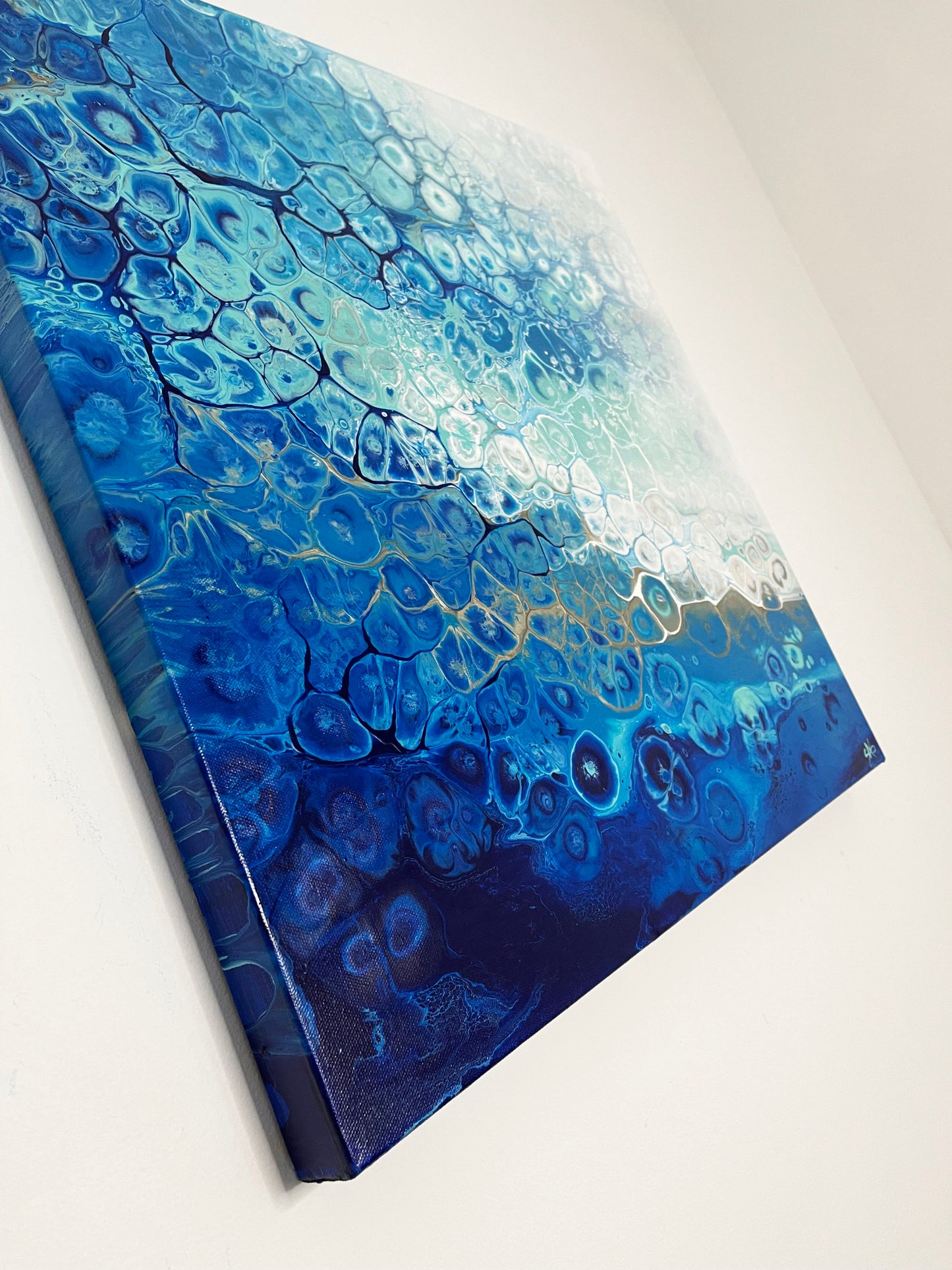 abstract ocean art blue fluid painting