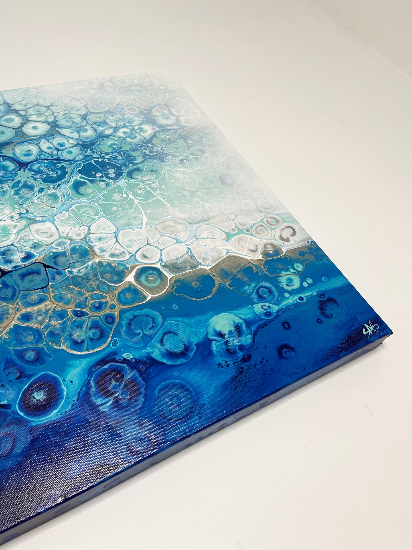 abstract ocean art blue fluid painting