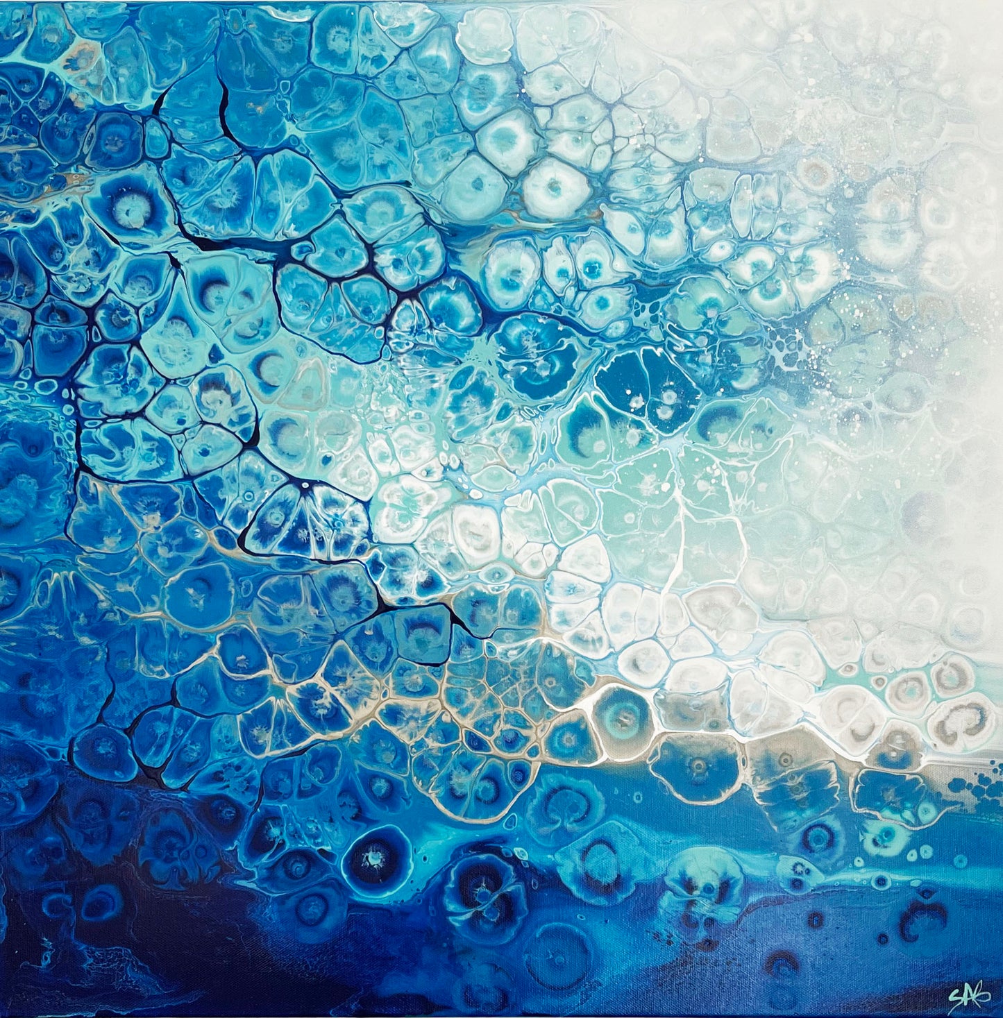 abstract ocean art blue fluid painting