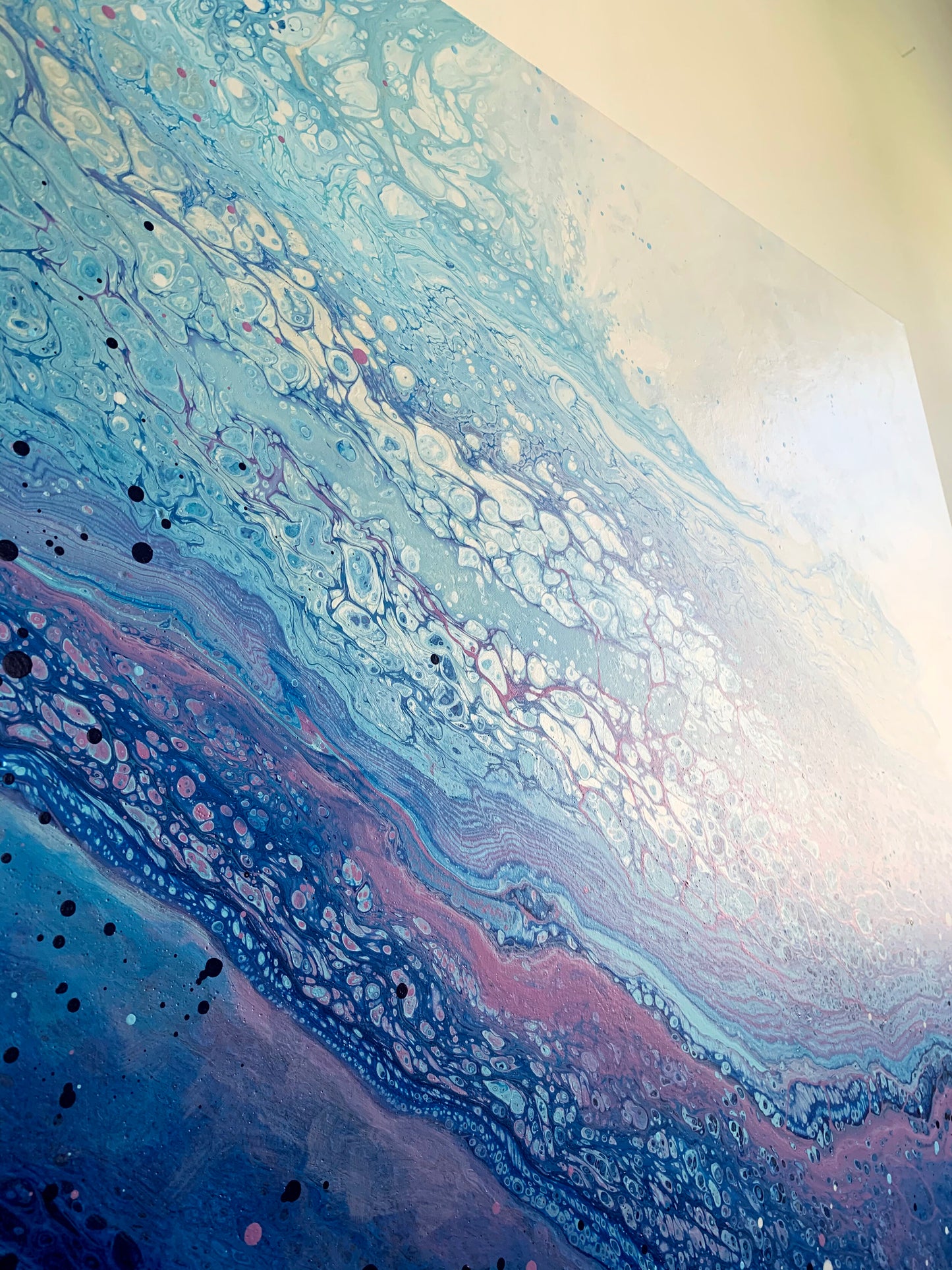 abstract fluid art ocean inspired painting detail, wall art home decor