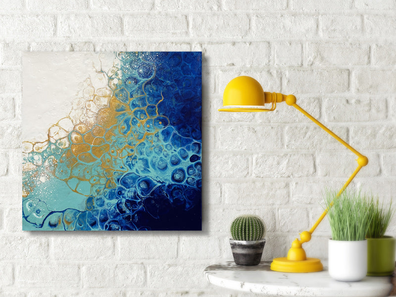 abstract ocean art blue fluid painting home decor wall art