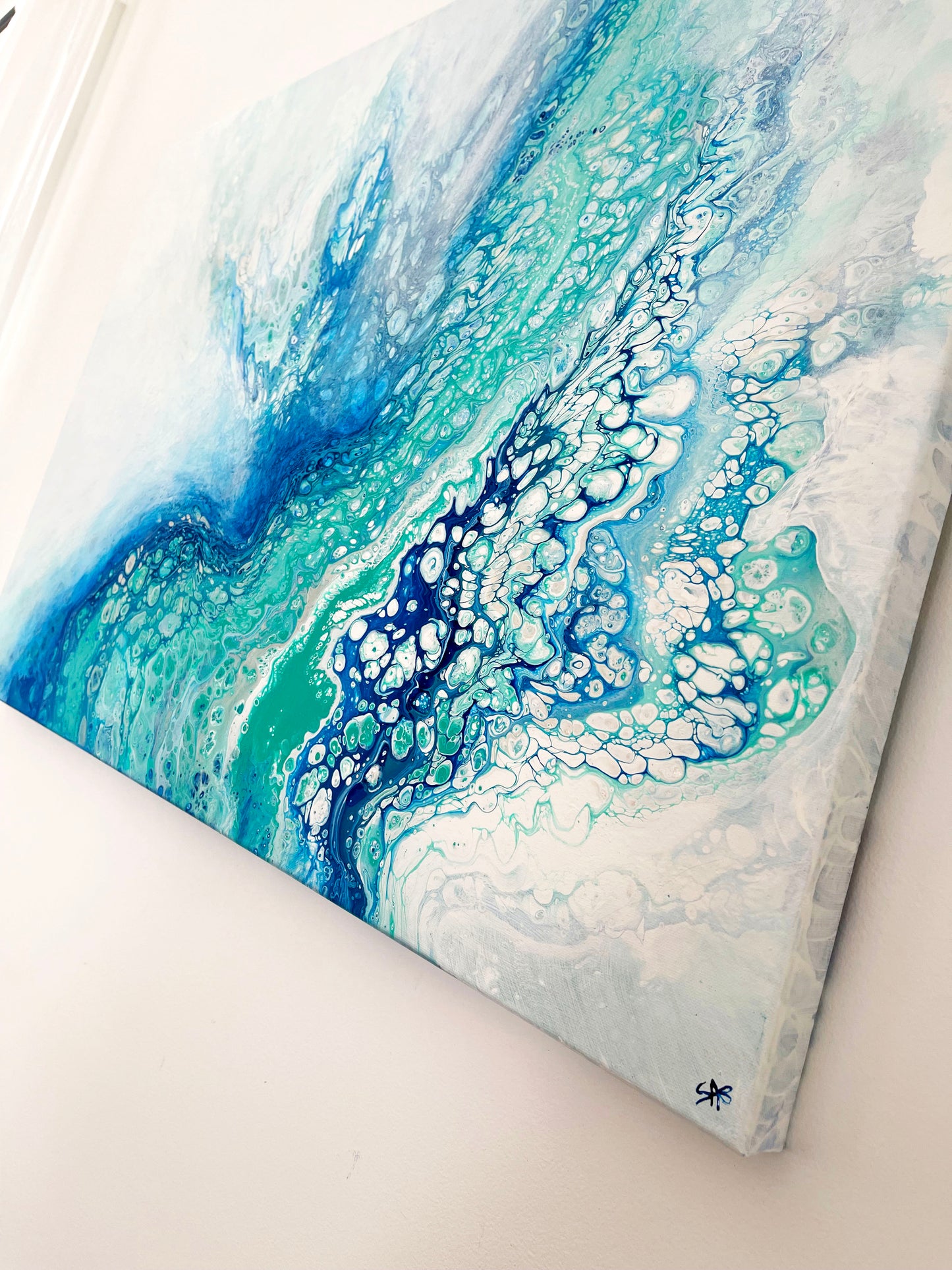 abstract ocean art blue fluid painting