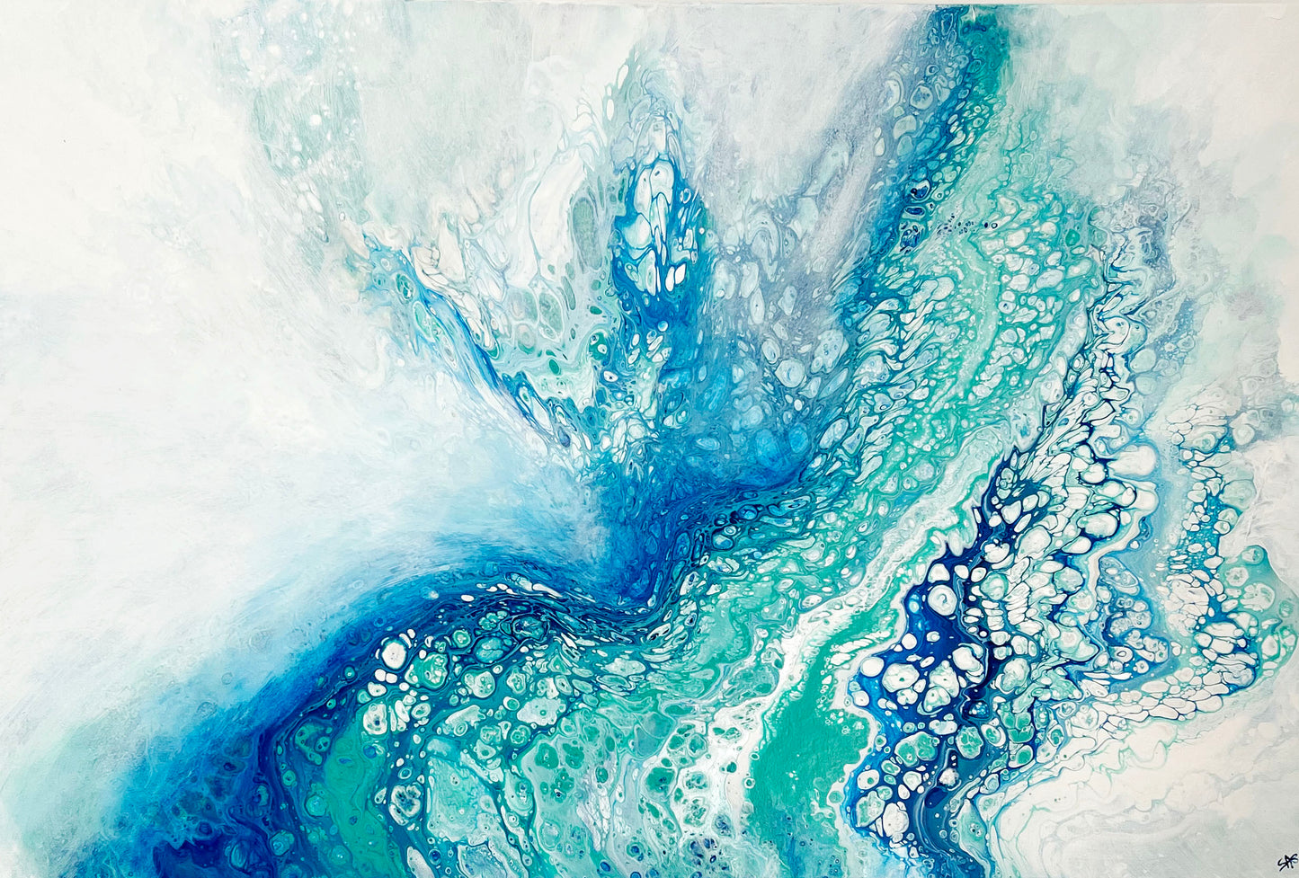abstract ocean art blue fluid painting