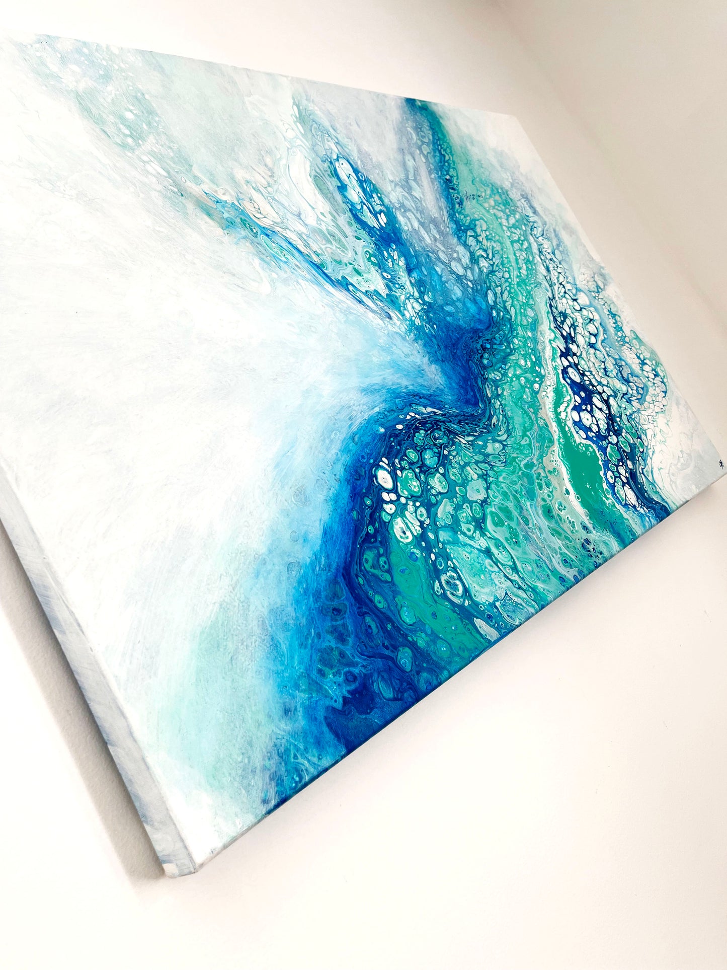 abstract ocean art blue fluid painting