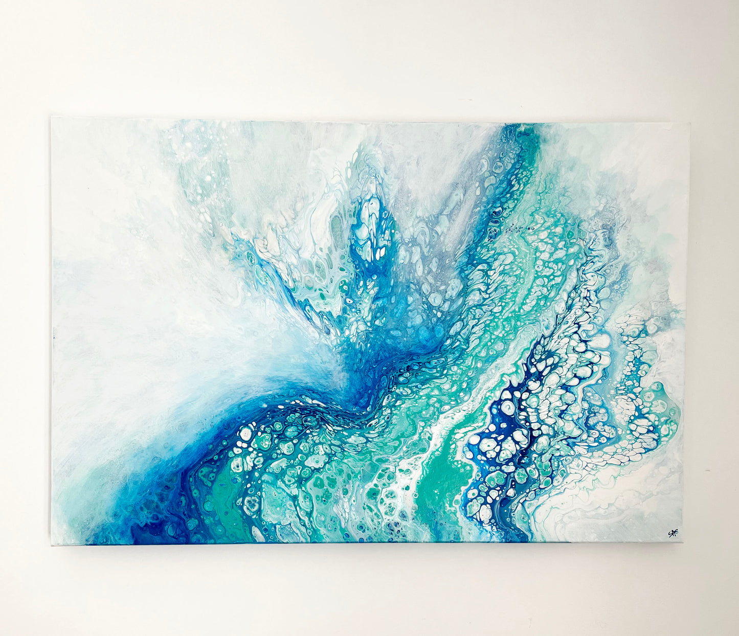 abstract ocean art blue fluid painting