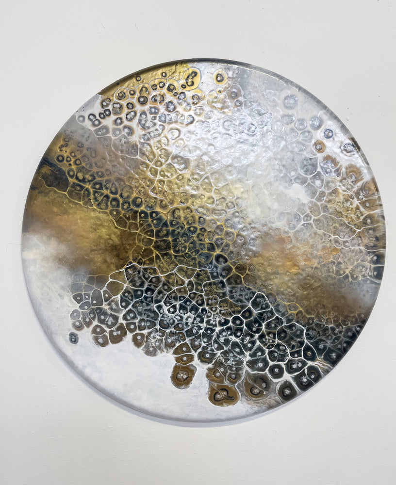 abstract gold fluid artwork round wall art home decor 