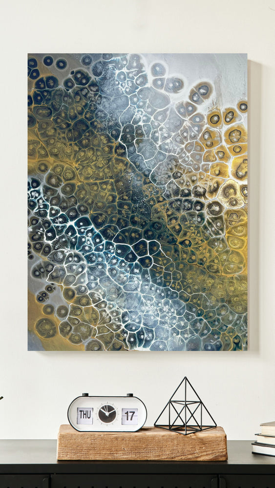 abstract fluid gold painting in modern interior wall art home decor 