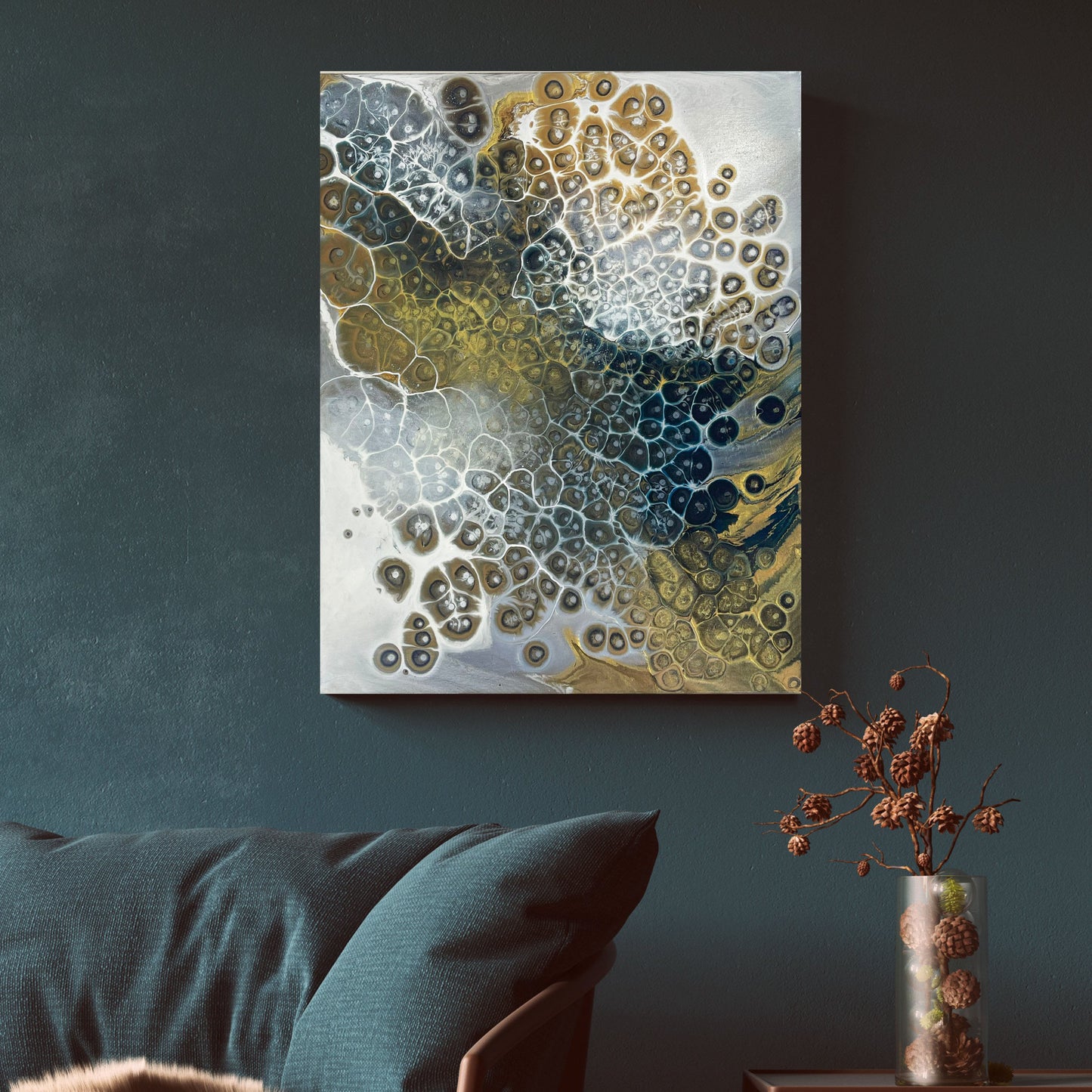 abstract fluid gold painting wall art home decor 