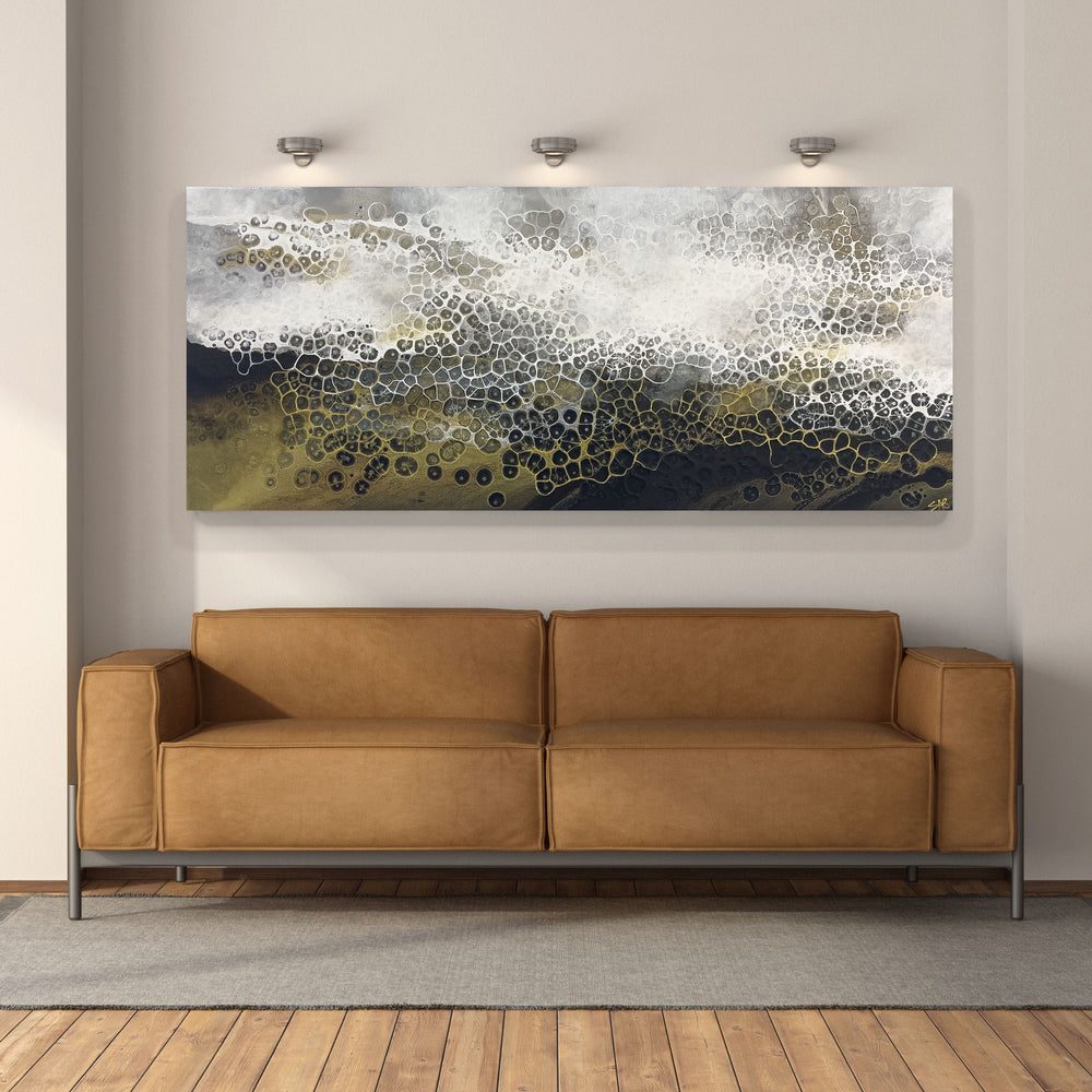 
                  
                    abstract fluid gold painting in modern interior , wall art home decor 
                  
                