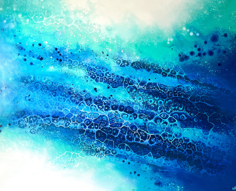 abstract ocean art blue fluid painting 