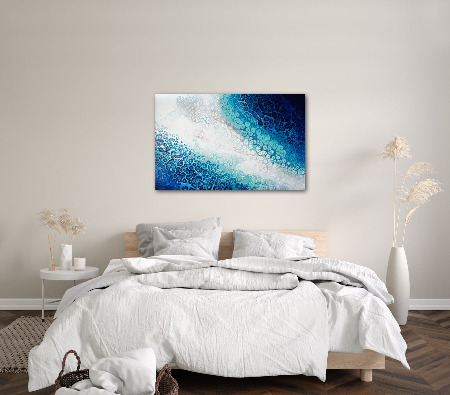 
                  
                    abstract ocean art blue fluid painting hanging in modern interior 
                  
                